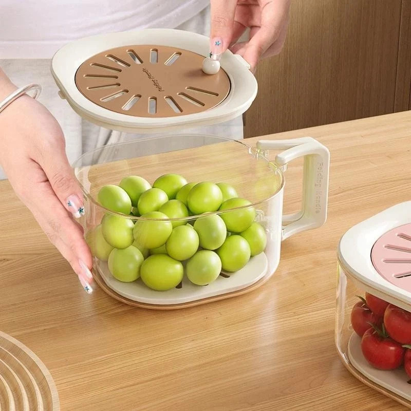 2 in 1 Vegetable Washing Basin Double Layer Fruit Drain Basket with Lid Kitchen