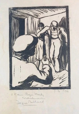 Jacques Beltrand 1874-1977 Gravure sur Bois Scène Tentative Assassinat Dédicace - Photo 1/4
