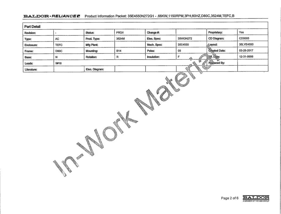 New Baldor electric motor three phase, .66kw, 1150rpm, part # 35E4550N272G1 - Image 4 of 4