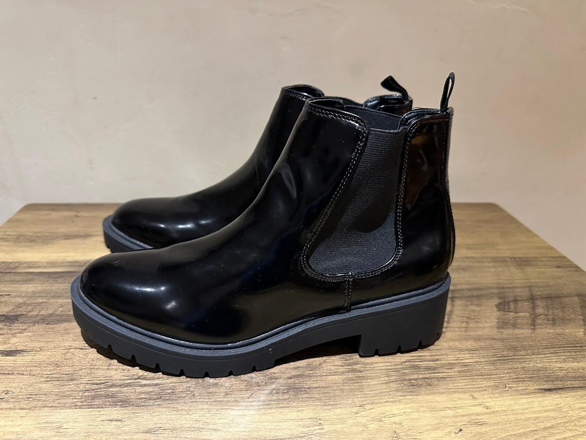 FABULOUS WOMEN'S BLACK PATENT LEATHER PULL ON ANKLE BOOTS UK EUR 39 SK003