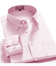 Men's Regular Fit Long Sleeve French Cuff One Pocket Oxford Dress Shirt Pink