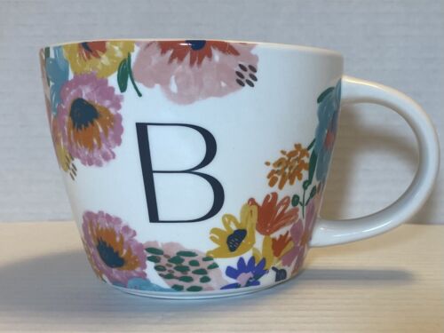 Grande tazza tazza da caffè opalhouse gres lettera iniziale B monogramma floreale ottime condizioni - Foto 1 di 5