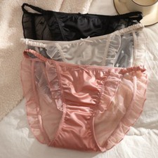 3Pack Lot Womens Sheer Satin Panties Bikini See Through Underwear Brief Lingerie