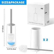 Toilet Brush and Holder, 2 Pack Toilet Brush with 304 Stainless Steel Long Handl