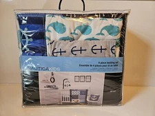 4 pc Nautica Kids Set Sail Nursery Crib Bedding Set-some discoloration from age