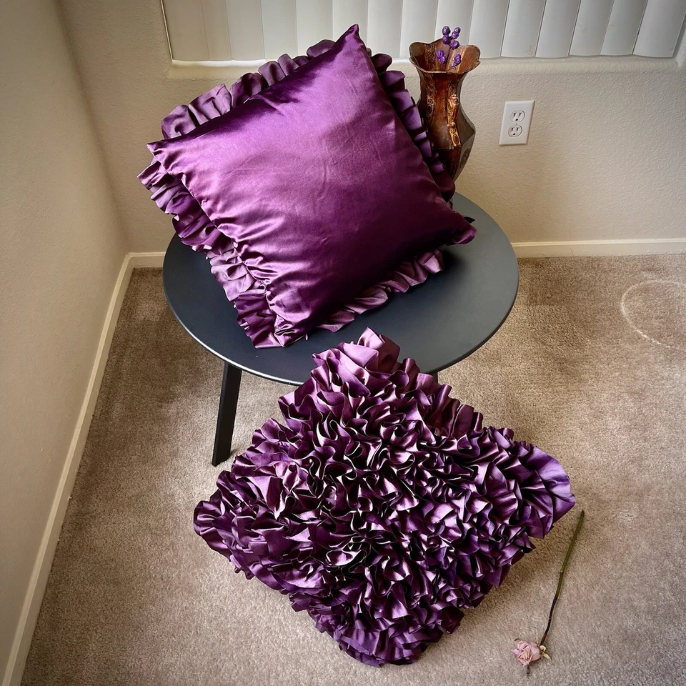 Set of 2 Surya Prom Purple Ruffled Pillow 20x20x4, Down Fill,  2 pillow - Image 2 of 4