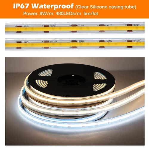 COB LED Strip Light 480 LEDs High Density IP67 Waterproof Flexible DC12V 24V 5M - Picture 2 of 23