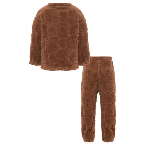 Kids Boys Girls Pajamas Set Solid Color Tops With Pants Round Neck Flannel Suit - Foto 61 di 72