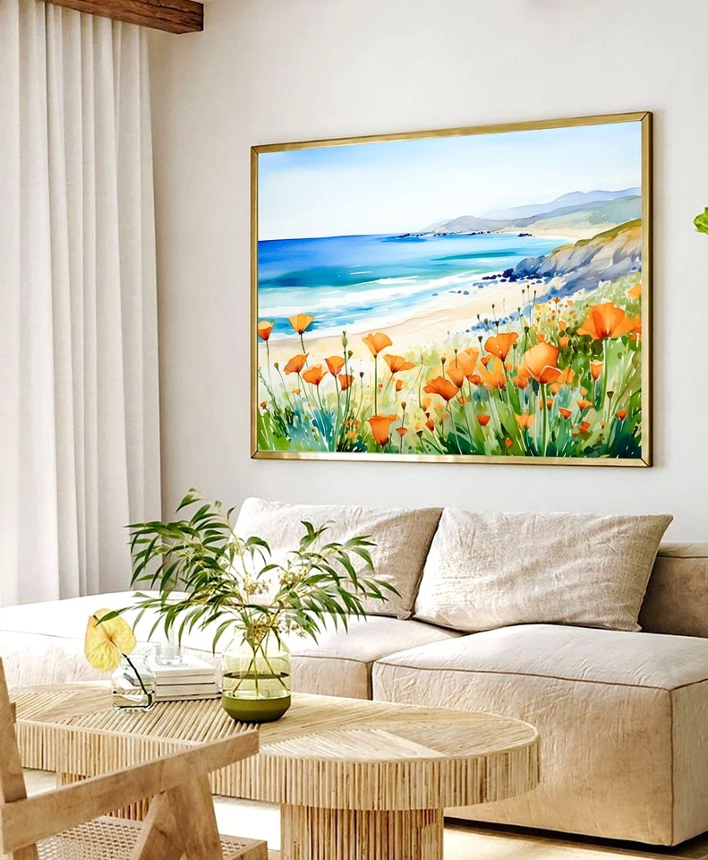 California poppy print watercolor art wildflower coastal painting floral poster - Image 2 of 4
