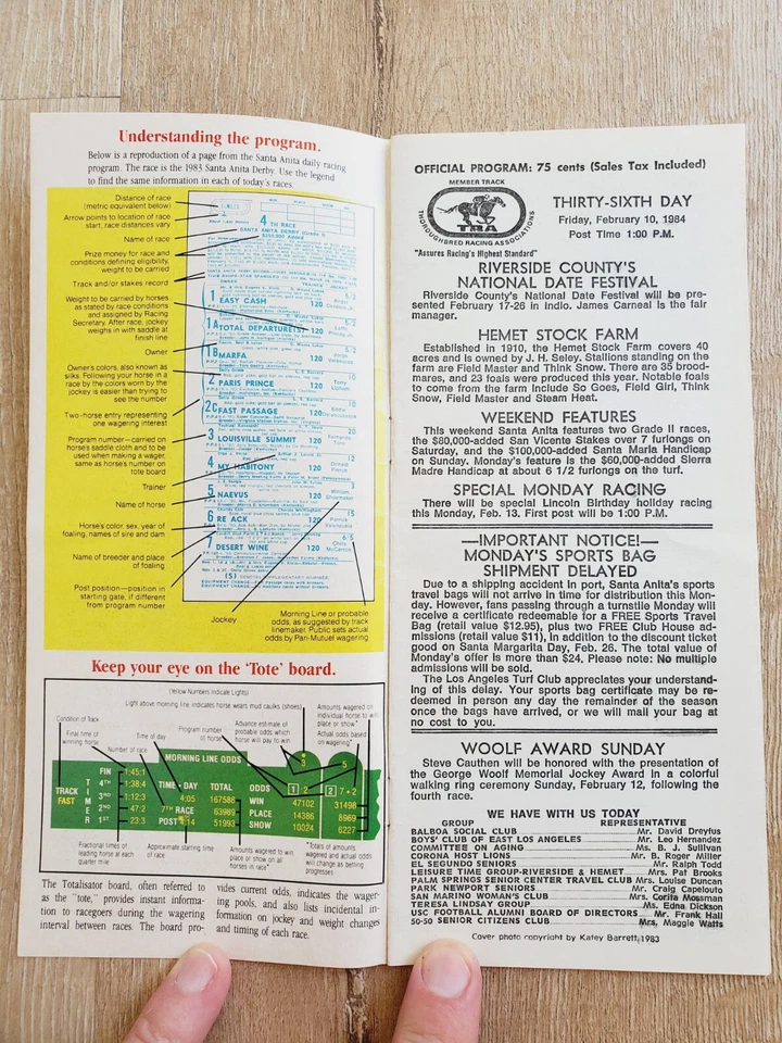 Zapatero Pincay Santa Anita 1984 Carreras de Caballos Programa Oficial CA 2/10/84 Foto 3 de 4