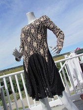 NEW M The Pyramid Collection dress black lace beige chenille flowers flared hem