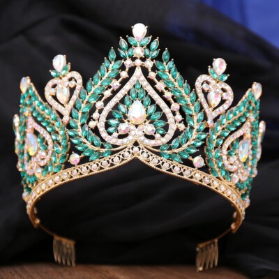 Queen of Spades, Blue Crystal Crown, Gold Comb Crown, Pageant Crown, XL Size Queen of Spades, Blue Crystal Crown, Gold Comb Crown  main image 4