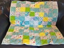 Handmade Baby Boy Crib Quilt, Zoo Animals, 40" x 45"