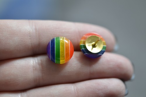 Set of 8 RAINBOW STRIPED bulletin board pushpins / thumbtacks, or magnets. - Picture 5 of 6