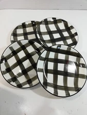 Folk Craft by Tienshan Black & White Brushed Plaid plates (set of 4) VGC