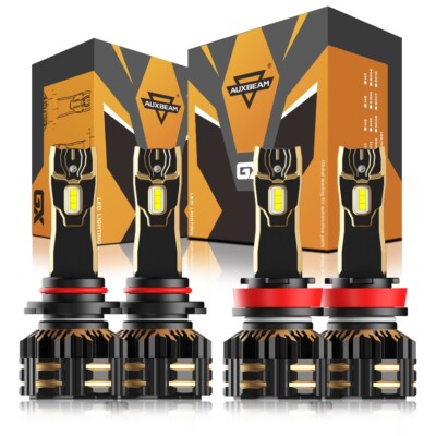 4x AUXBEAM GX 9005 H11 LED Headlight Bulbs High Low Beam 120W 25000LM Cold White