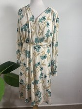 H&M Jersey Crepe Dress Women Medium Floral Faux Wrap Surplice Neck Long Sleeve