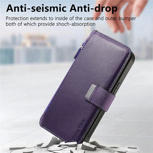 Detachable Leather Case ZIP Wallet Cover For iPhone 16e 16 15 14 13 11 Pro Max - Picture 80 of 84