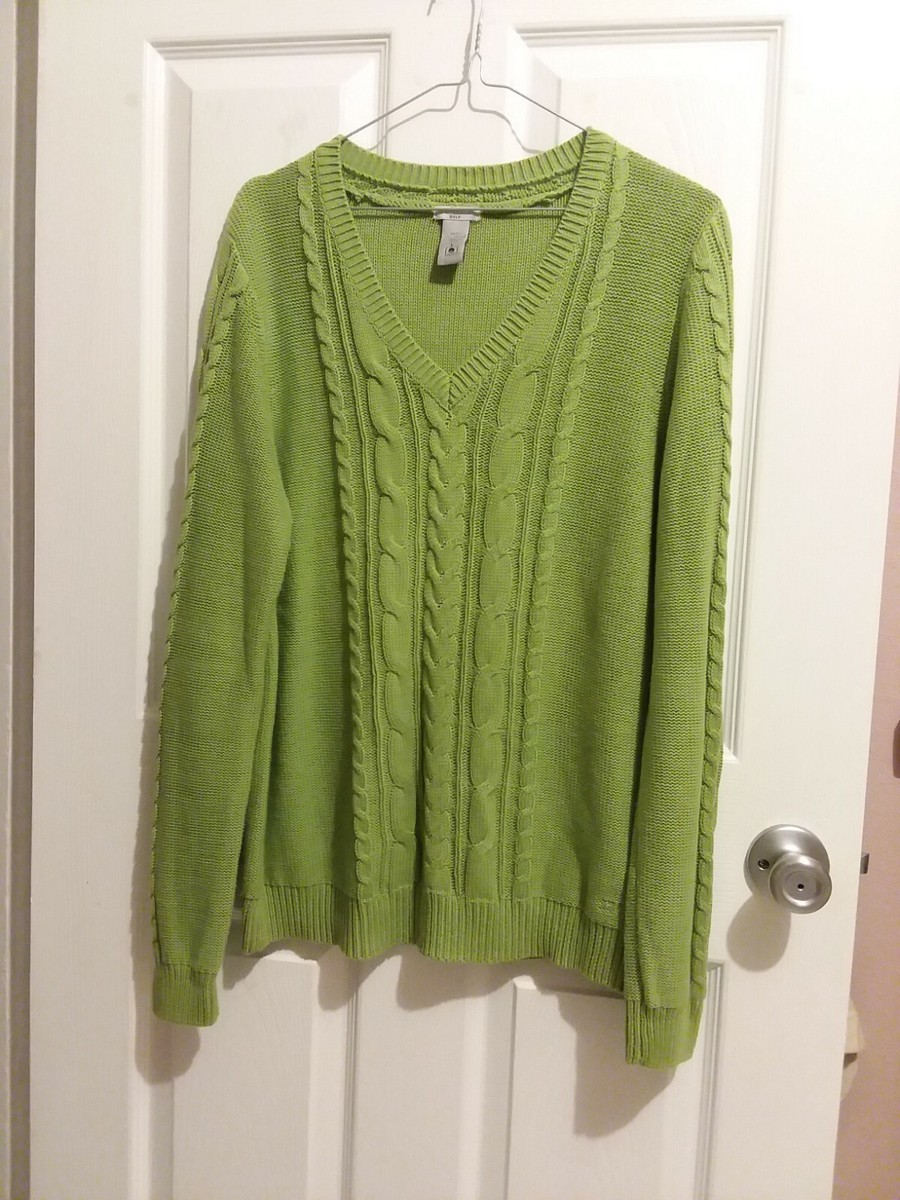 Izod Golf Womans size Large, Apple Green V-Neck Cable Knit Cotton
