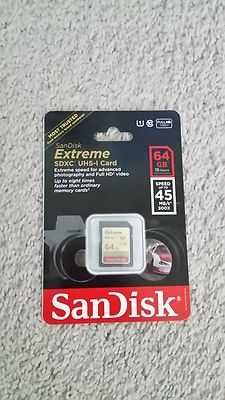 SanDisk Extreme 64 GB, Class 10 (45MB/s) - SDXC UHS-I Card - SDSDRX3-064G-A21