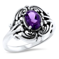 GENUINE AMETHYST ANTIQUE STYLE 925 SOLID STERLING SILVER FILIGREE RING   1016z