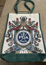 PGA Golf Retro Tote Bag  With Wood Handles And Sholder Strap