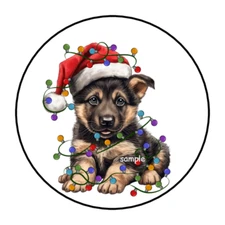 30 CHRISTMAS GERMAN SHEPHARD STICKERS ENVELOPE SEALS LABELS 1.5" ROUND PUPPY DOG