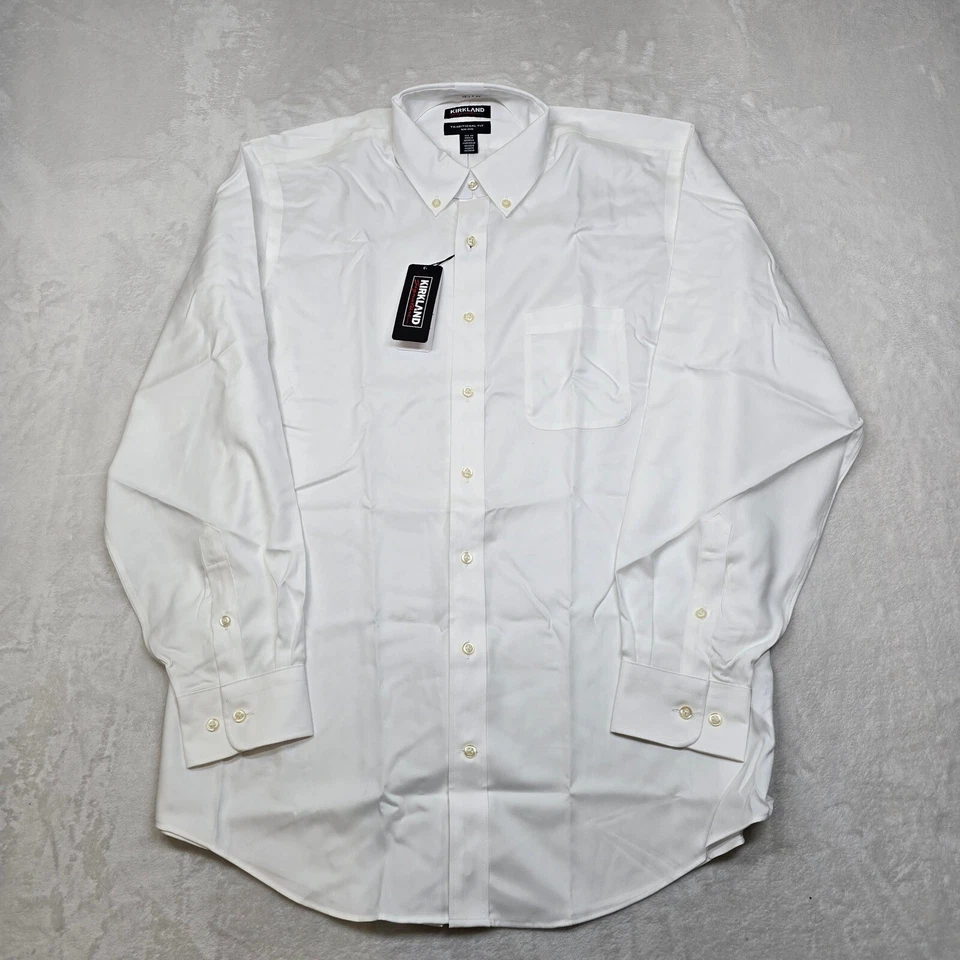 Kirkland Signature White Dress Shirt Mens Large 16.5  35 Non-Iron NEW - Image 2 of 4