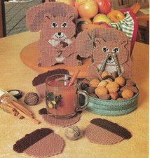NUT BASKET SET ACORN COASTERS SQUIRRELS PLASTIC CANVAS PATTERN INSTRUCTIONS