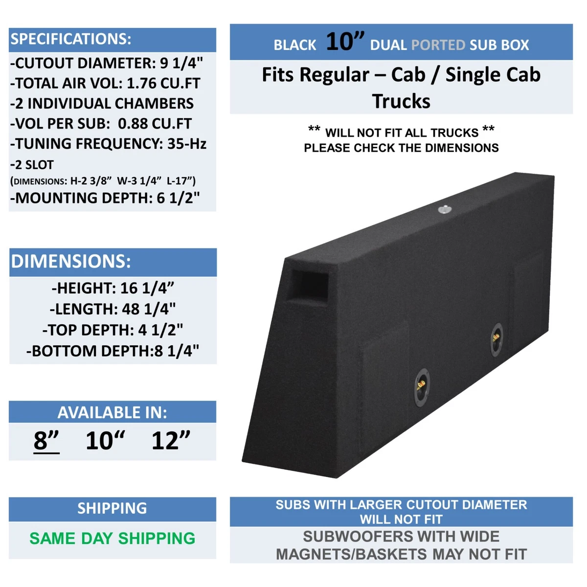 10 inch subwoofer box for single hotsell cab truck