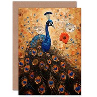 Klimt Stil Blumen Pfau Frau Geburtstagskarte
