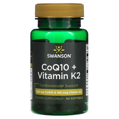 2 X Swanson, CoQ10 + Vitamin K2, 60 Softgels