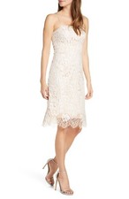 Eliza J Floral Lace Cocktail Evening Sheath Dress Womens 8 Ivory Spaghetti Strap