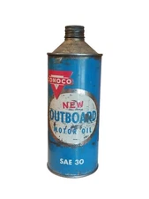 Vintage CONOCO Outboard Motor Oil SAE 30 Cone Top Qt Can