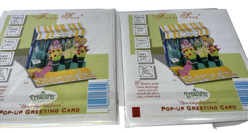 Treasures 2 Pop Up Greeting Card 3D Square Flower Shop Pink Poodle  Add Note - Image 4 of 4
