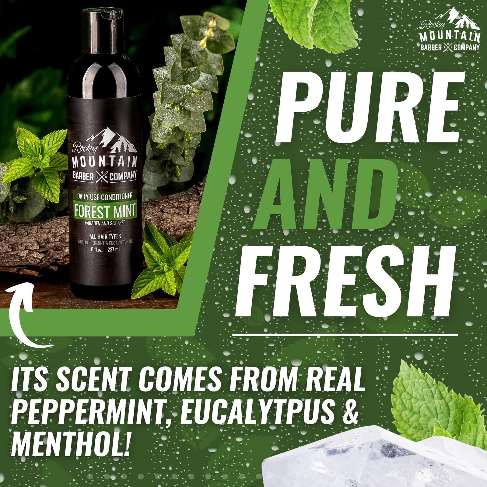 Rocky Mountain Barber Company Men's Conditioner - Tea Tree Oil, Peppermint & ...