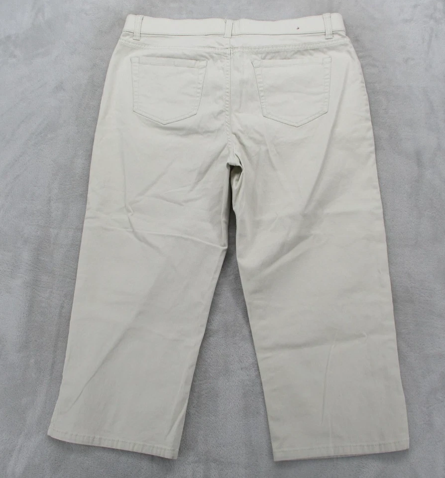Pantalones Capri Merona Mujer 12 Beige Caqui Elastizados 5 Bolsillos Informales Recortados Cremallera Mosca Foto 2 de 4
