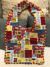 New Handmade Baby Boy’s Soft Flannel 10" x16" Multi-colored Truck Bib