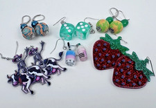 Mixed Lot Fun Earrings (6) Novelty Colorful Strawberry Dice Dangles Pierced Ears