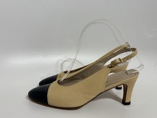 Vtg Chanel Beige Leather Bicolor Slingback Heels 37