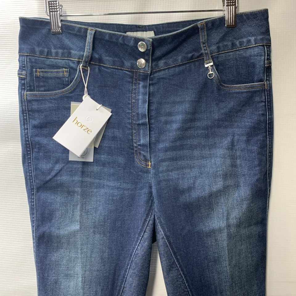 Horze Kaia Womens High Waist Denim Silicone Full Seat Breeches Dark Blue Size 32 - Image 2 of 4