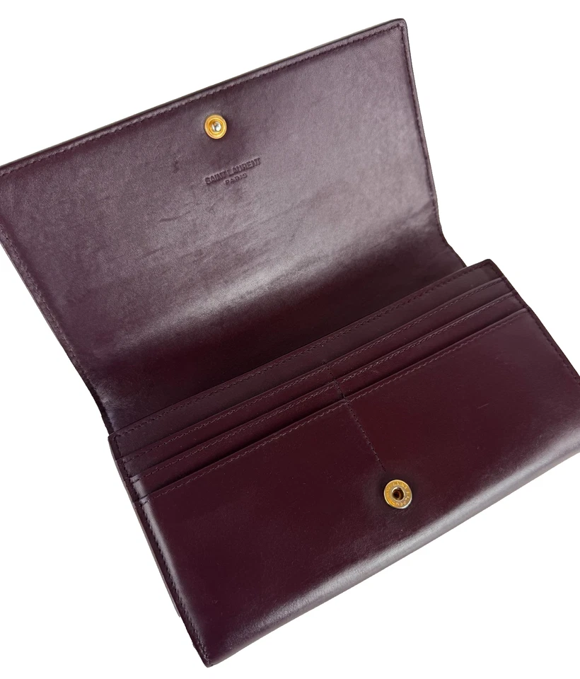 Saint Laurent Auth Burgundy Leather Bifold Long Wallet Clutch Bag Gold Zip Box - Image 4 of 4