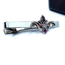 Purple Amethyst & Diamond 14K White Gold Over Men's Tie Clip Formal Accessory 1P