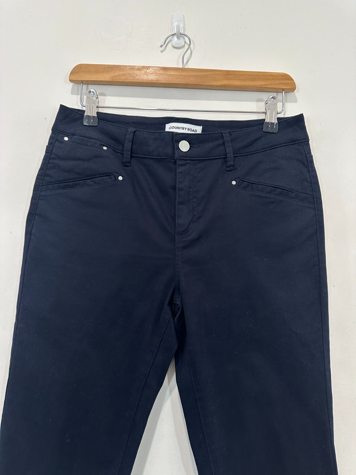 Country Road Sateen Pants Women AU 10 (30x29) Blue Skinny Stretch Mid Rise Zip image 8