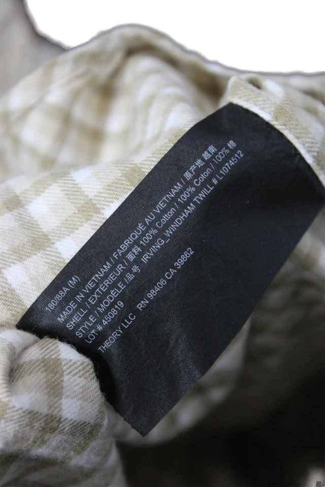 Theory 女式棉质长袖格子印花纽扣上衣裸色 M 码 — 第 4/4 张图片