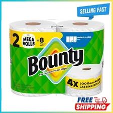 Bounty Select-A-Size Paper Towels, White, 2 Mega Rolls = 8 Regular Rolls