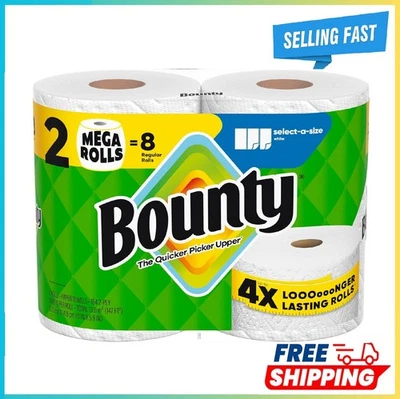 Bounty Select-A-Size Paper Towels, White, 2 Mega Rolls = 8 Regular Rolls