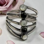 Vintage Sterling Silver .925 Moonstone & Onyx Ring Size 7.5 4.7g