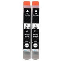 2 Foto Schwarze Tintenpatronen Ersetzen Epson T2631 (26XL) Non-Oem / Kompatibel
