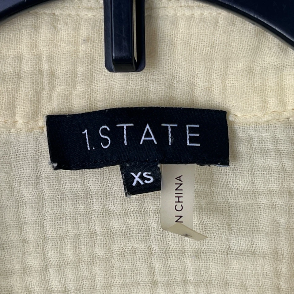 1 State Top Mujer XS Amarillo Camisa Abotonada Algodón Gasa Corbata Cintura Manga Larga Foto 4 de 4